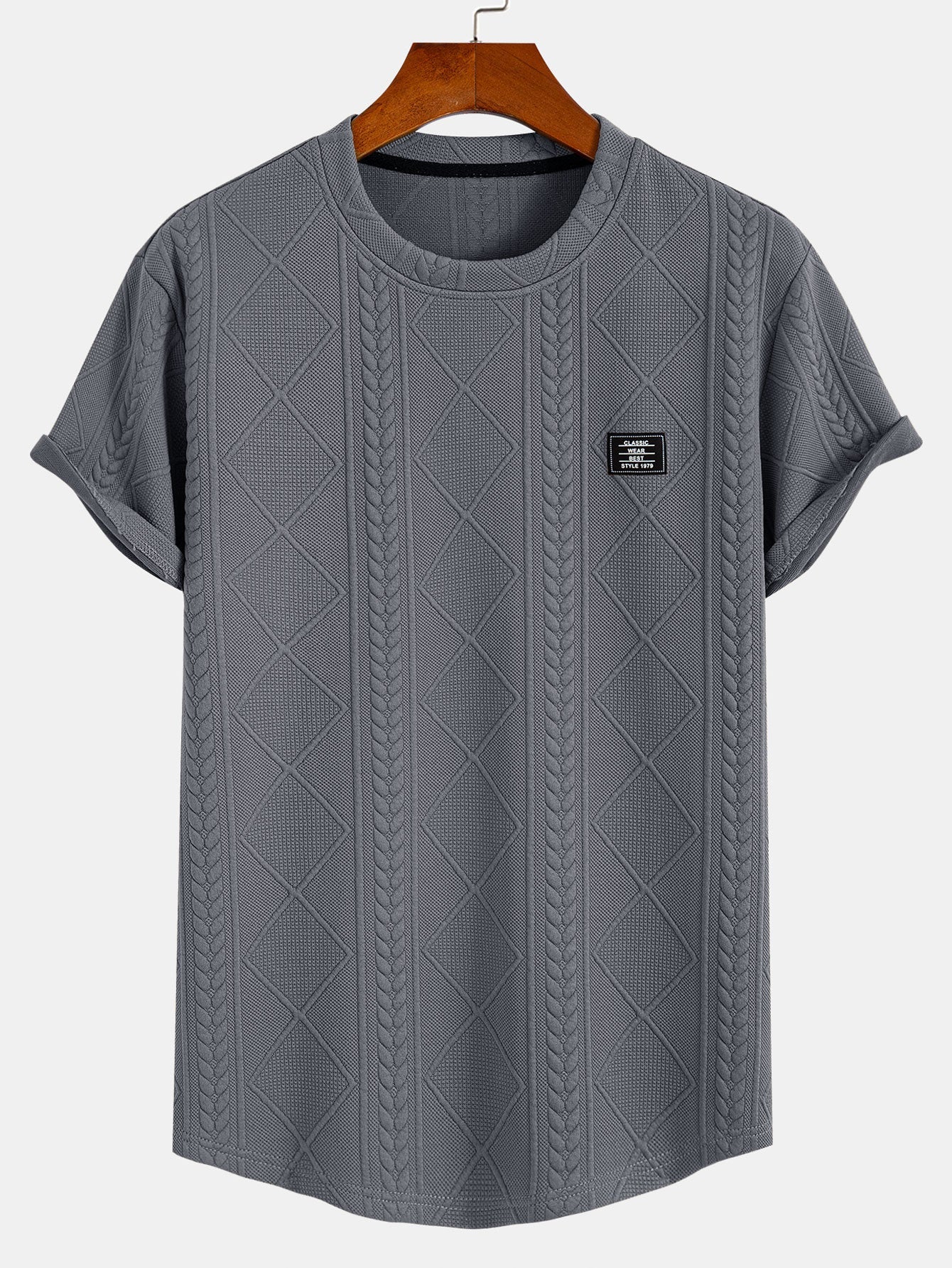Kurzes Geometrisches Jacquard T-Shirt mit Bogen-Saum