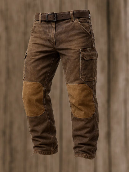Herren Vintage Outdoor Distressed Adventure Stitching Knieschützer Multifunktionstasche Arbeitshose