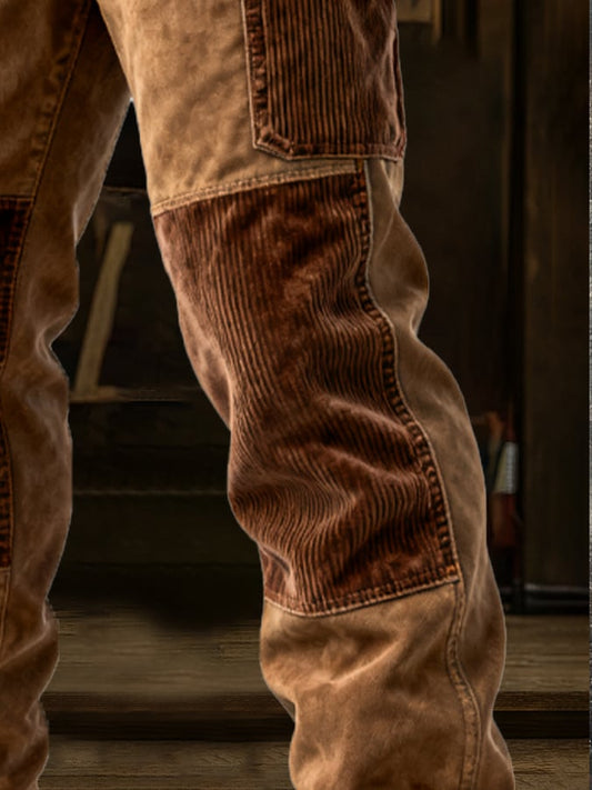 Herren Retro Outdoor Adventure Cordsamt Nähte Multifunktionale Tasche Arbeitshose