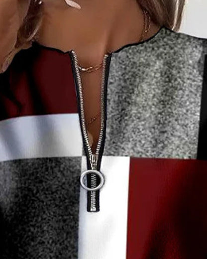 Stutz I Lässiges Sweatshirt mit halbem Reißverschluss und Druck