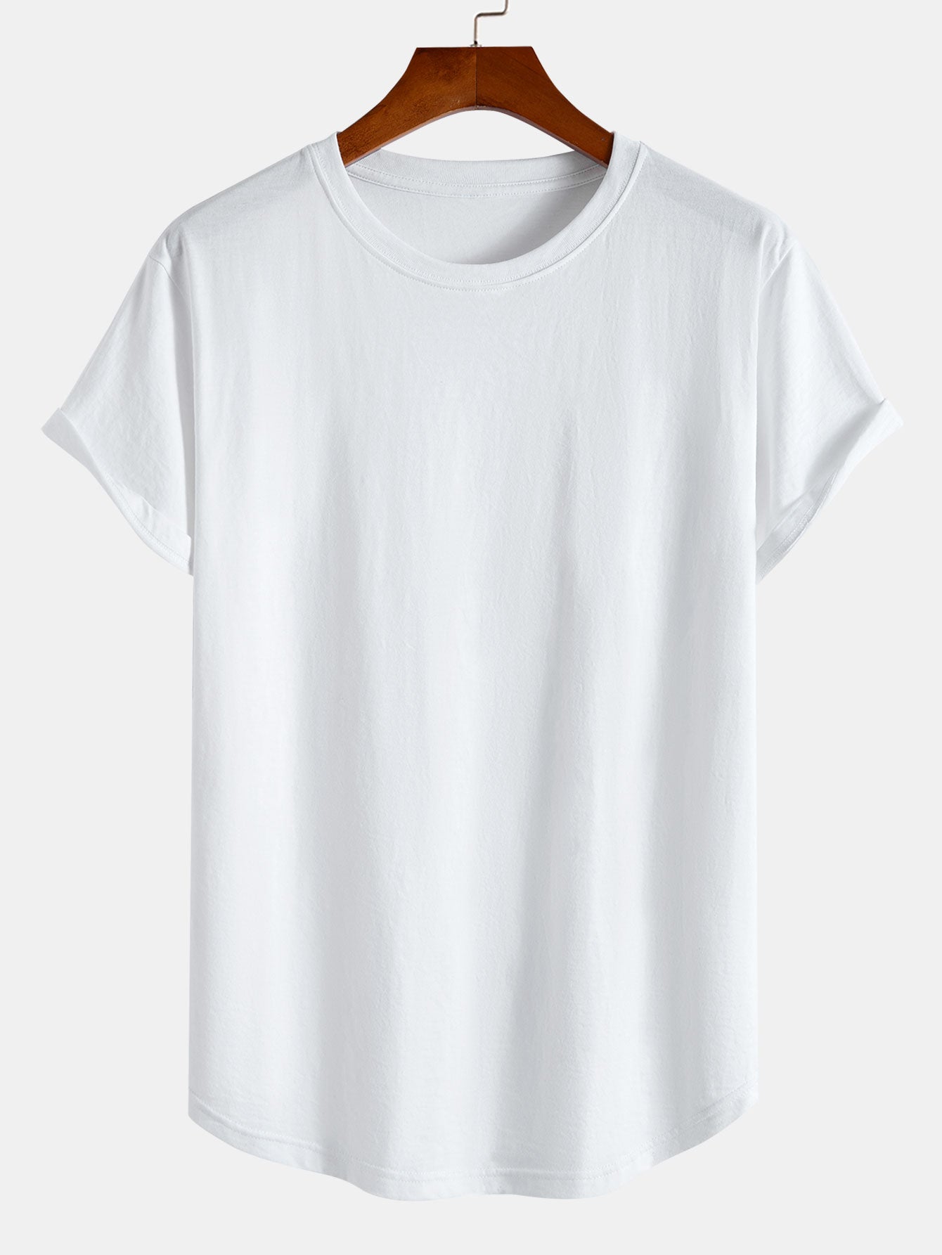 Basic Baumwoll-T-Shirt mit Bogen-Saum