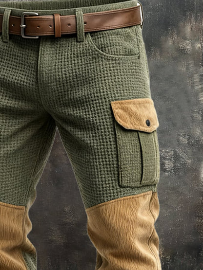 Herren Retro Outdoor Adventure Waffel Cord Nähte Multifunktionale Tasche Arbeitshose