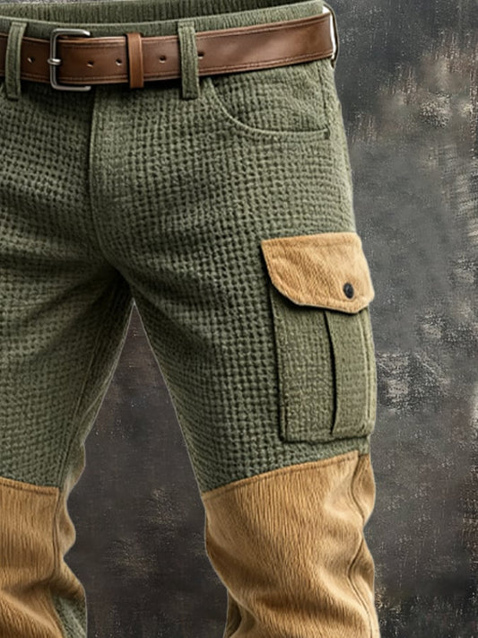 Herren Retro Outdoor Adventure Waffel Cord Nähte Multifunktionale Tasche Arbeitshose