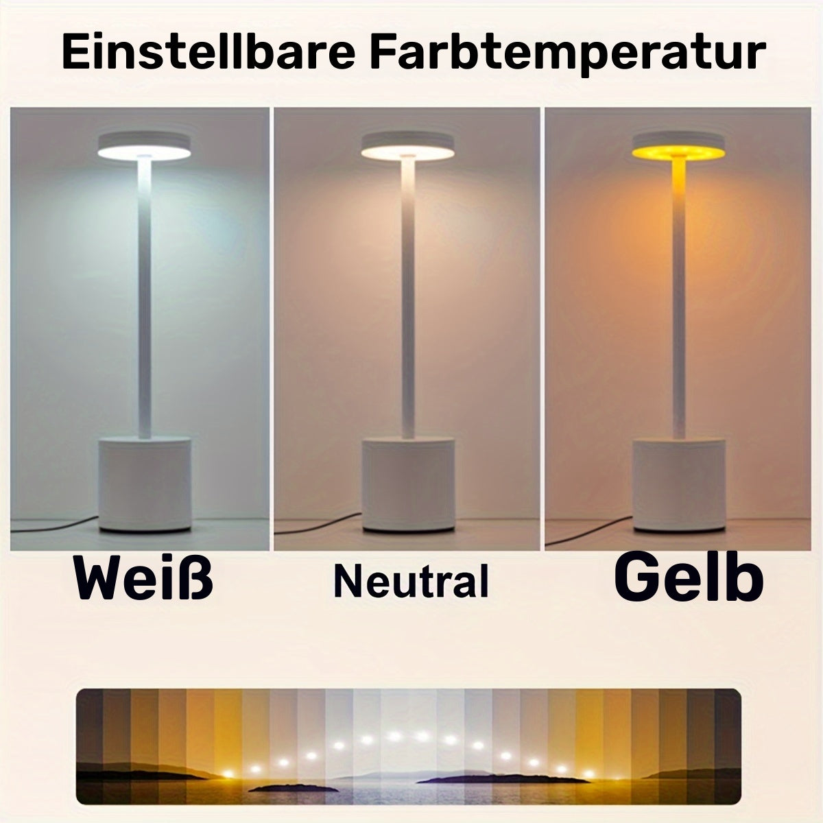 Metall-Touch Tischlampe mit Akku & USB – dimmbar, moderne Farbtemperaturen
