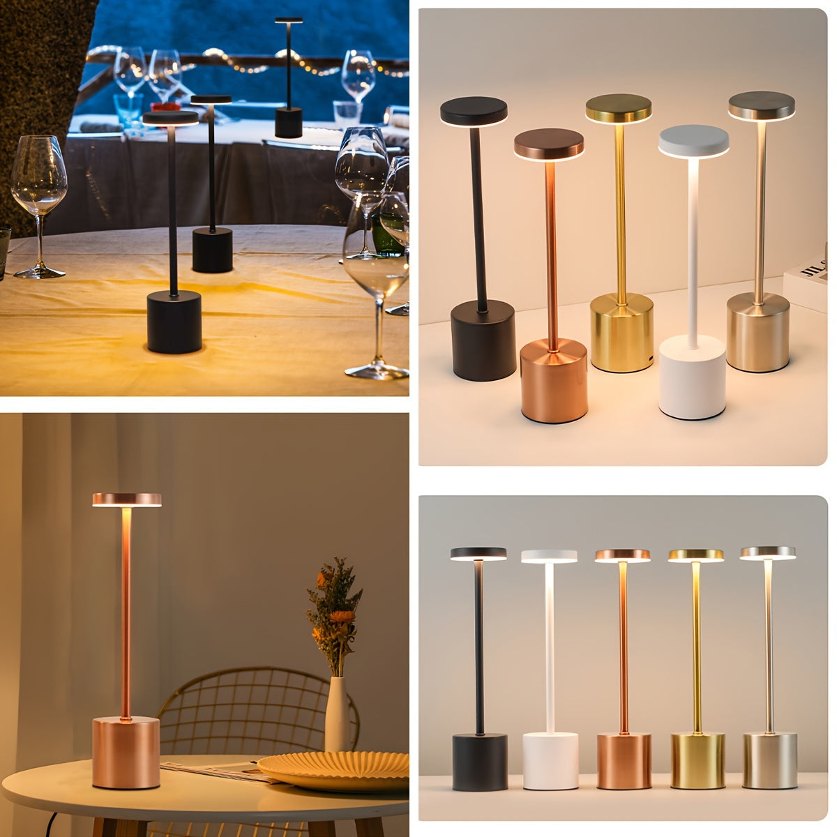 Metall-Touch Tischlampe mit Akku & USB – dimmbar, moderne Farbtemperaturen