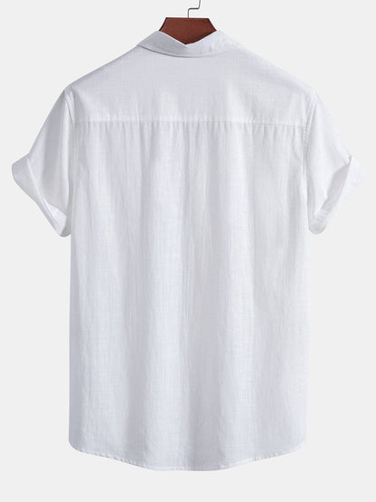 Hawaii-Palmbaum-Print Leinen-Optik Baumwollhemd mit Knöpfen und Badeshorts