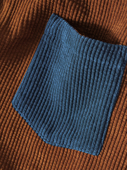 Lange Ärmel Corduroy-Patchwork-Hemden