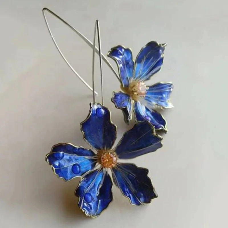Vintage Blaue Blumen Ohrringe