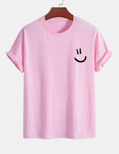 Baumwoll-T-Shirt mit Smiley-Gesicht Druck in regulärer Passform