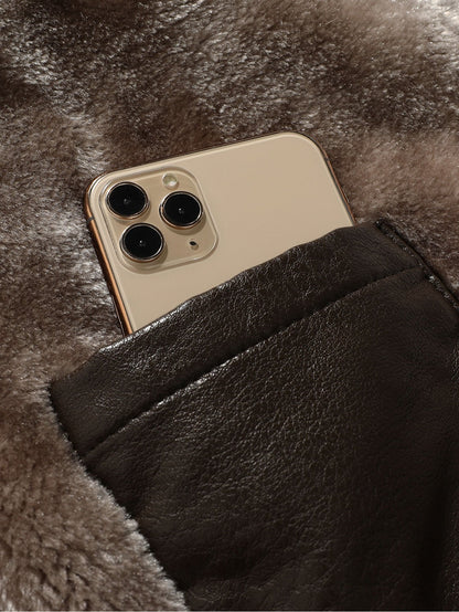 Lange Kunstfell gefütterte PU-Lederjacke