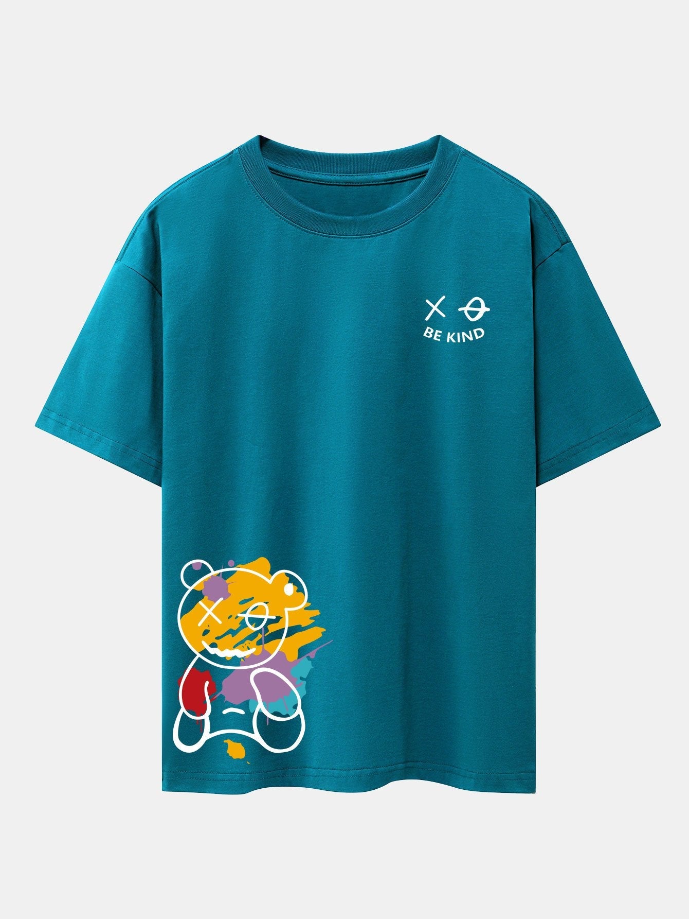 Graffiti Bear Print Oversized Drop Shoulder T-Shirt