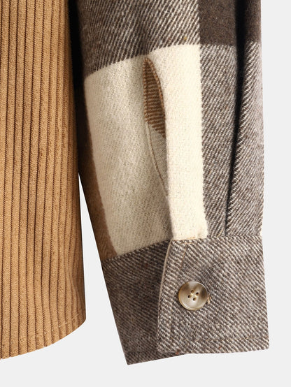 Flanell-Karo-Patchwork-Hemd mit Kapuze und gerade geschnittene Cordhose