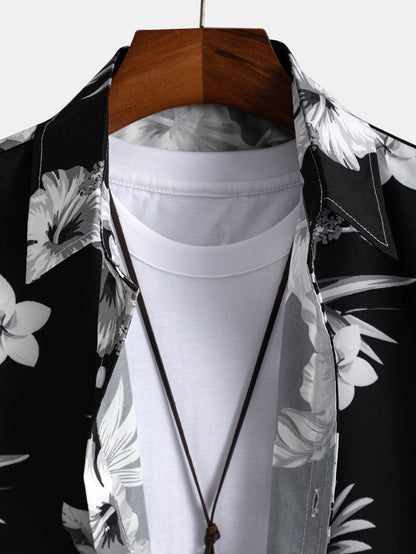 Tropisches Blumenmuster Hemd mit Knöpfen und passender Badehose