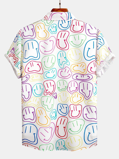 Farbenfrohes Smiley-Muster Hemd mit Knopfleiste