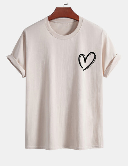 Baumwoll-T-Shirt mit Herzmotiv in regulärer Passform