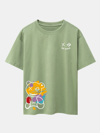 Graffiti Bear Print Oversized Drop Shoulder T-Shirt