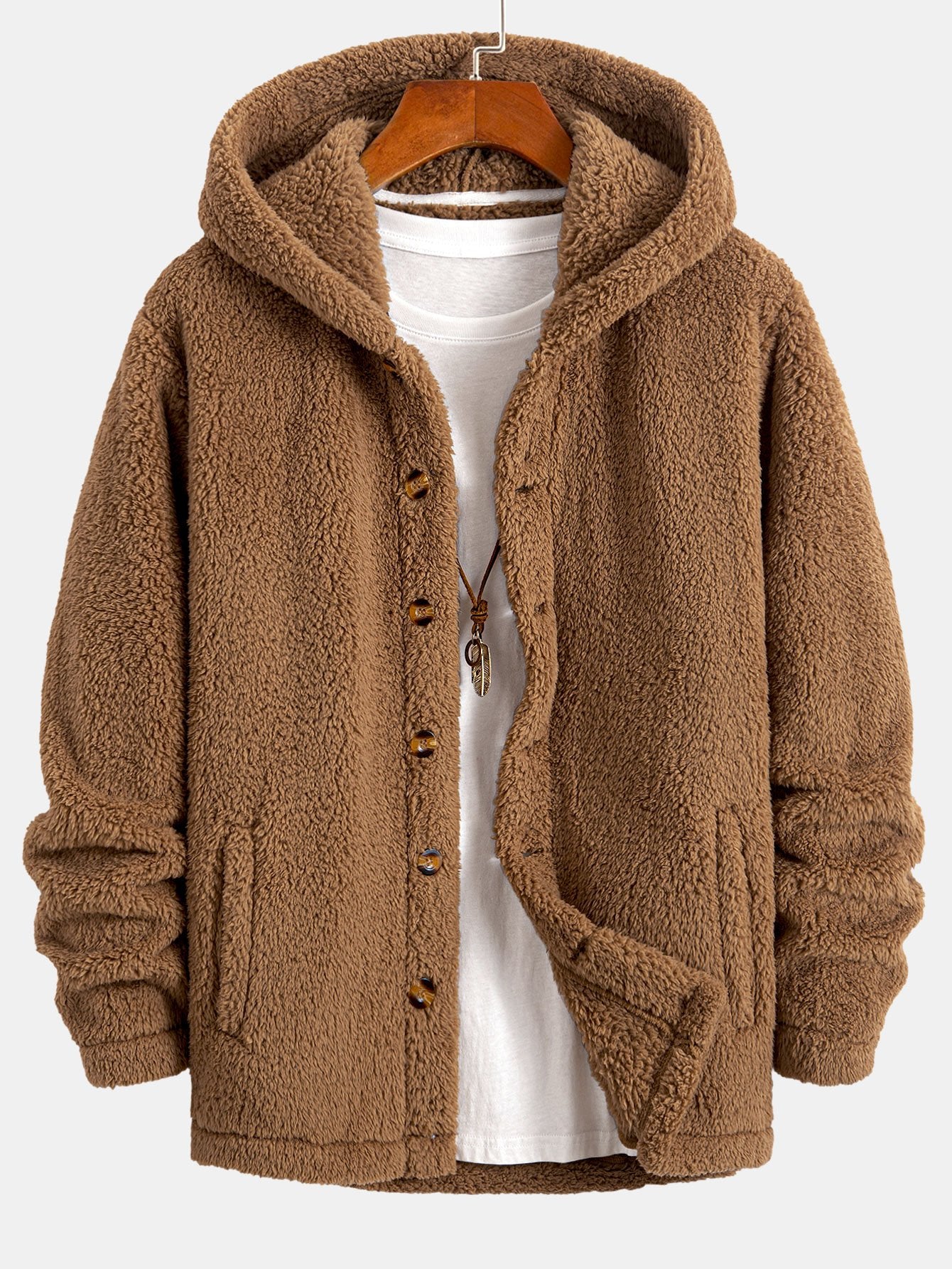 Teddy-Fleece-Knopf-Hoodie-Mantel