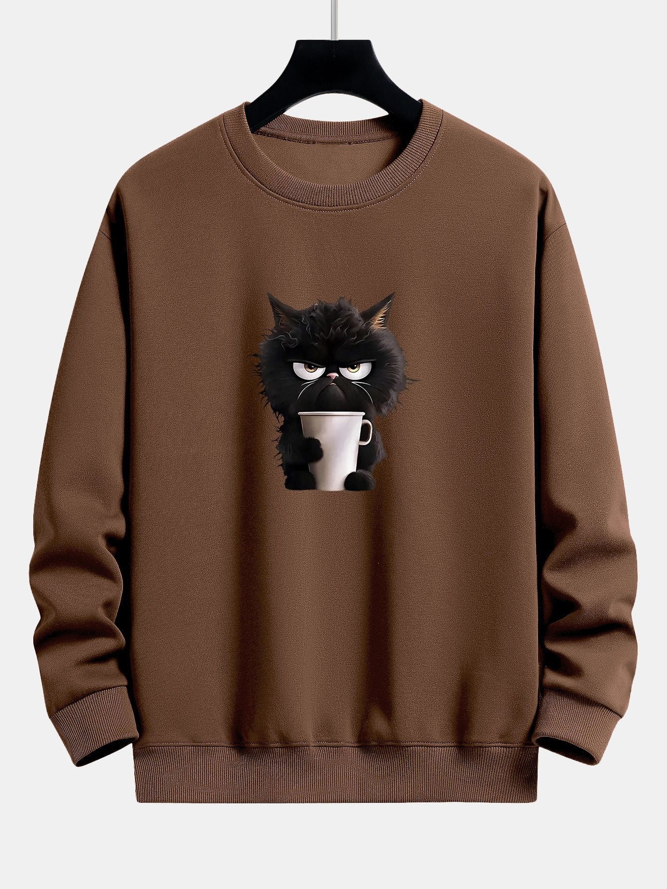 Relaxed Fit Sweatshirt mit Druck einer trinkenden schwarzen Katze