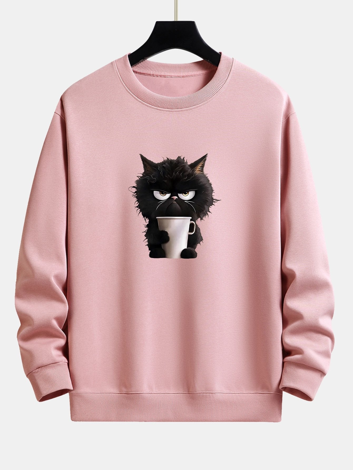 Relaxed Fit Sweatshirt mit Druck einer trinkenden schwarzen Katze