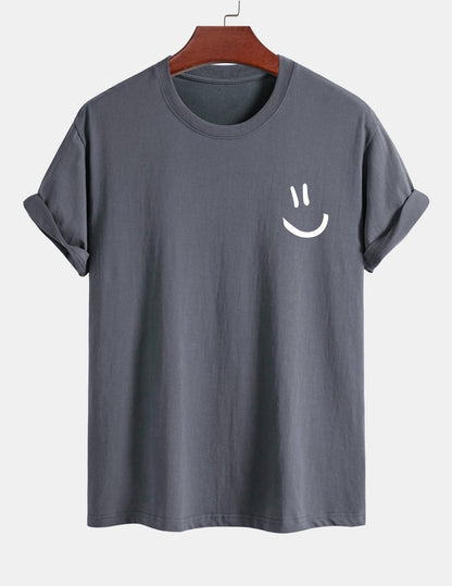 Baumwoll-T-Shirt mit Smiley-Gesicht Druck in regulärer Passform