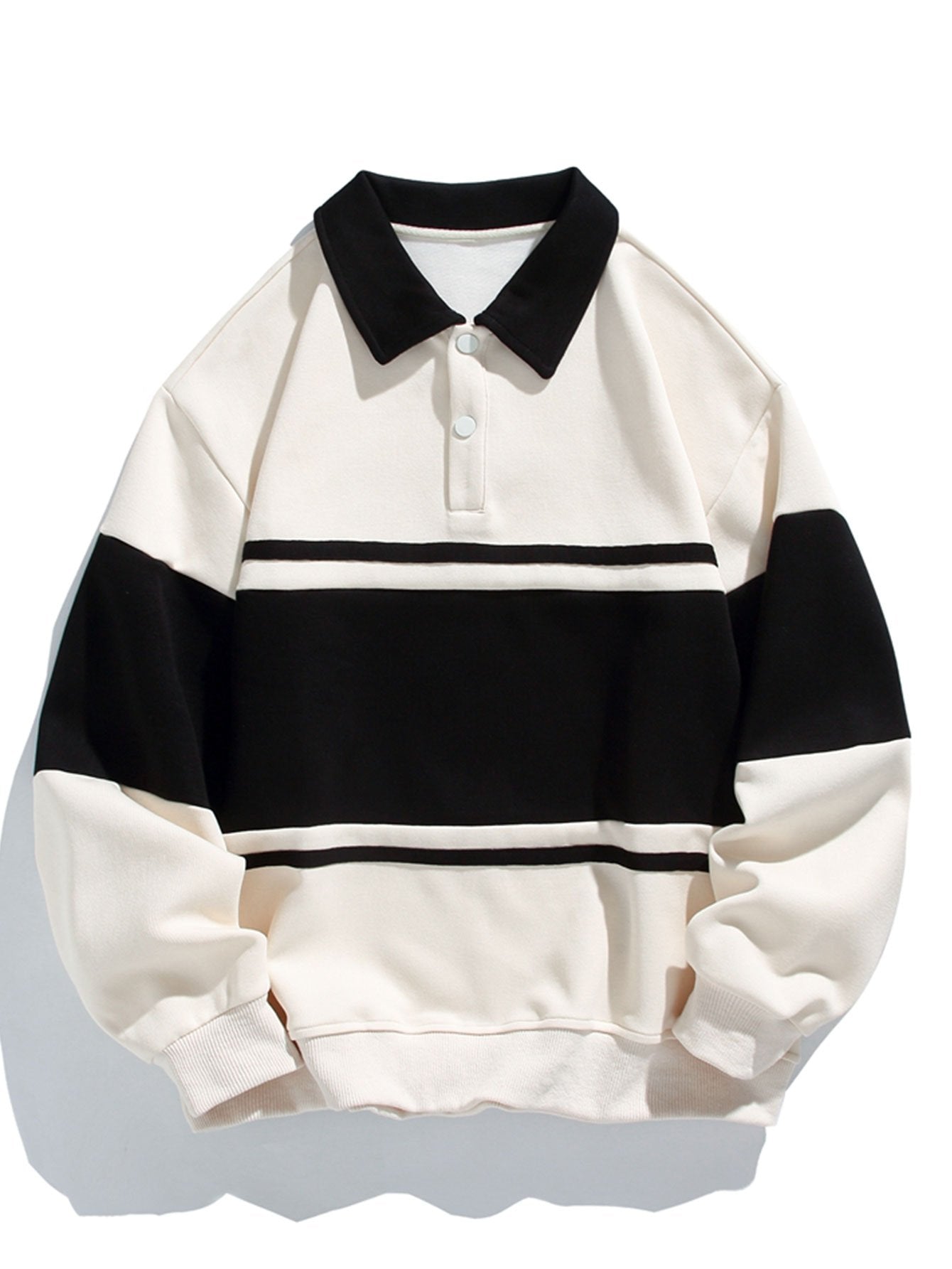 Casual Colorblock Patchwork Polo Sweatshirt