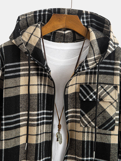 Teddygefütterte Flanell-Karo-Hemdjacke mit Kapuze