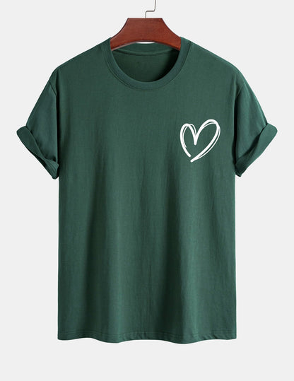 Baumwoll-T-Shirt mit Herzmotiv in regulärer Passform