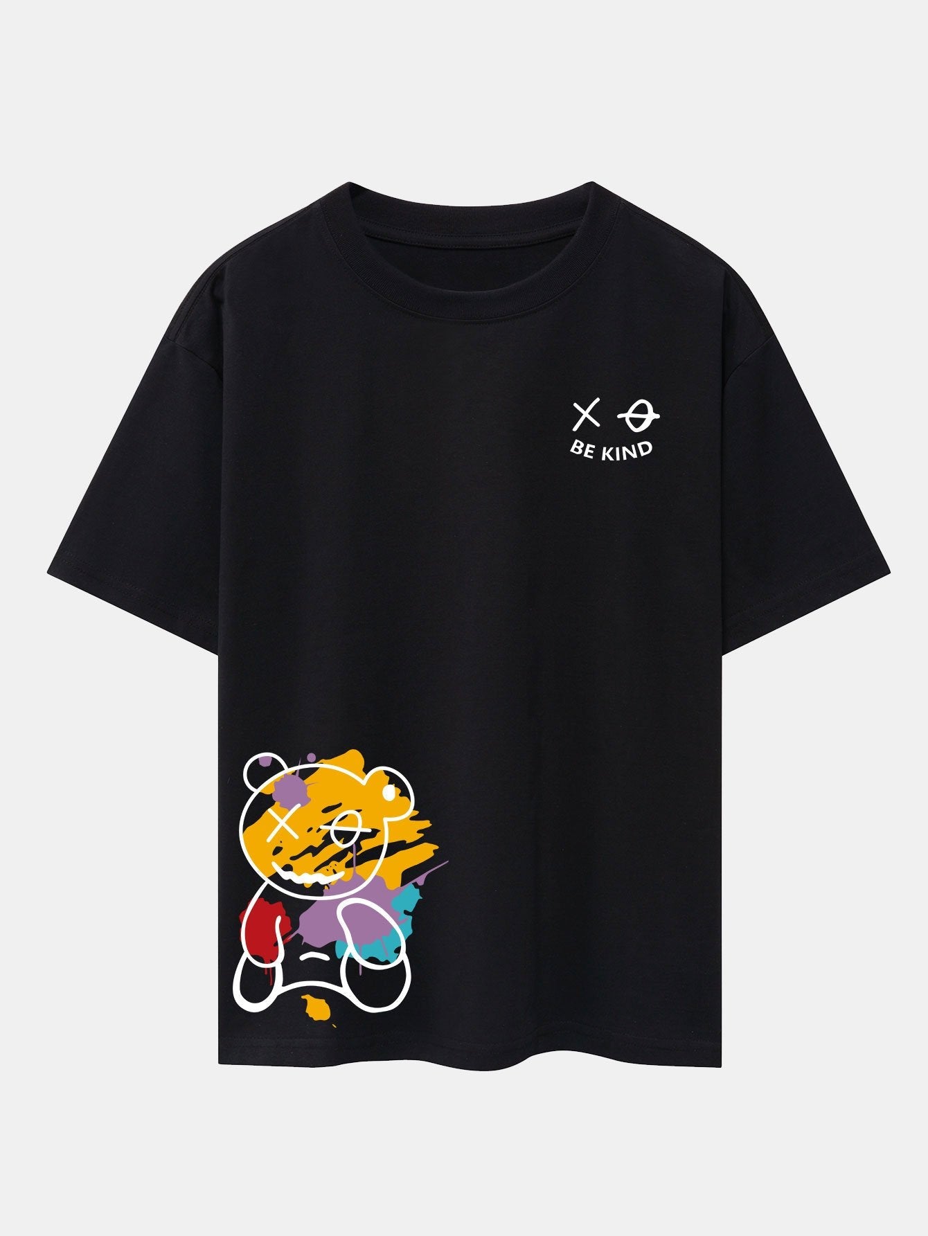 Graffiti Bear Print Oversized Drop Shoulder T-Shirt