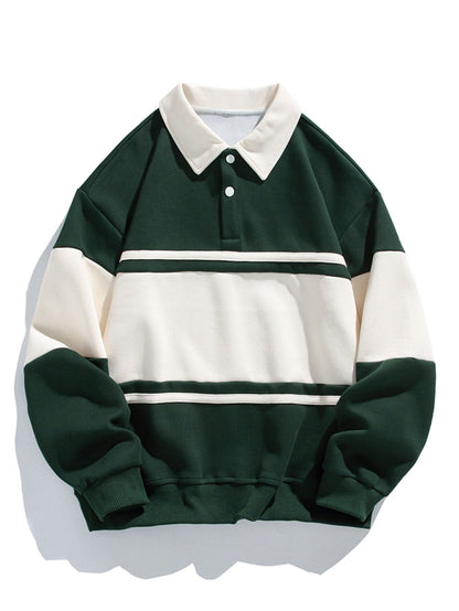 Casual Colorblock Patchwork Polo Sweatshirt