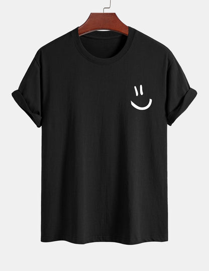 Baumwoll-T-Shirt mit Smiley-Gesicht Druck in regulärer Passform