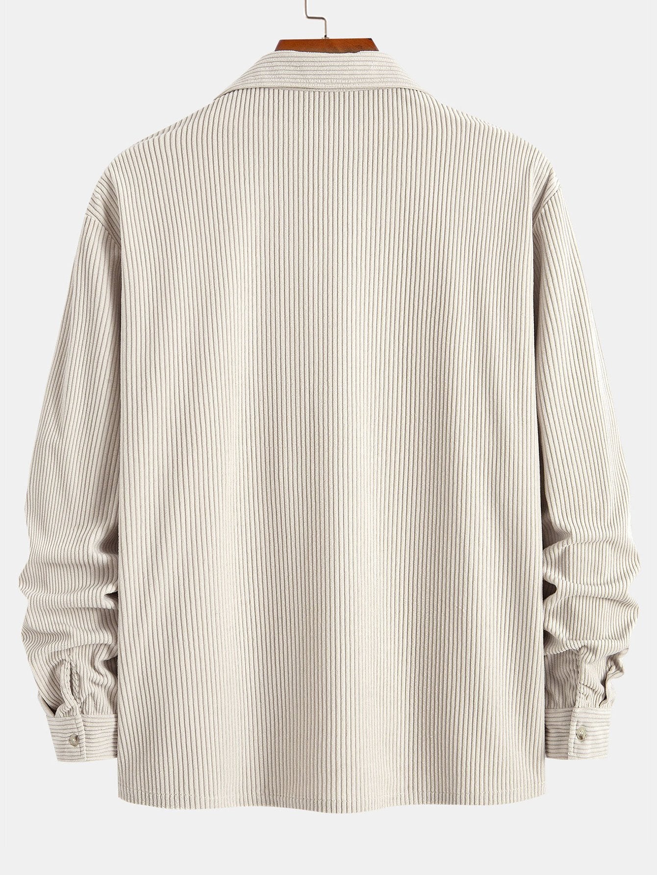 "Langarm-Cordhemd mit kubanischem Kragen" could be rewritten as "Kubanisch gekragenes Langarm-Cordhemd".