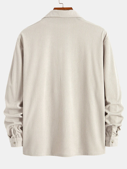 "Langarm-Cordhemd mit kubanischem Kragen" could be rewritten as "Kubanisch gekragenes Langarm-Cordhemd".