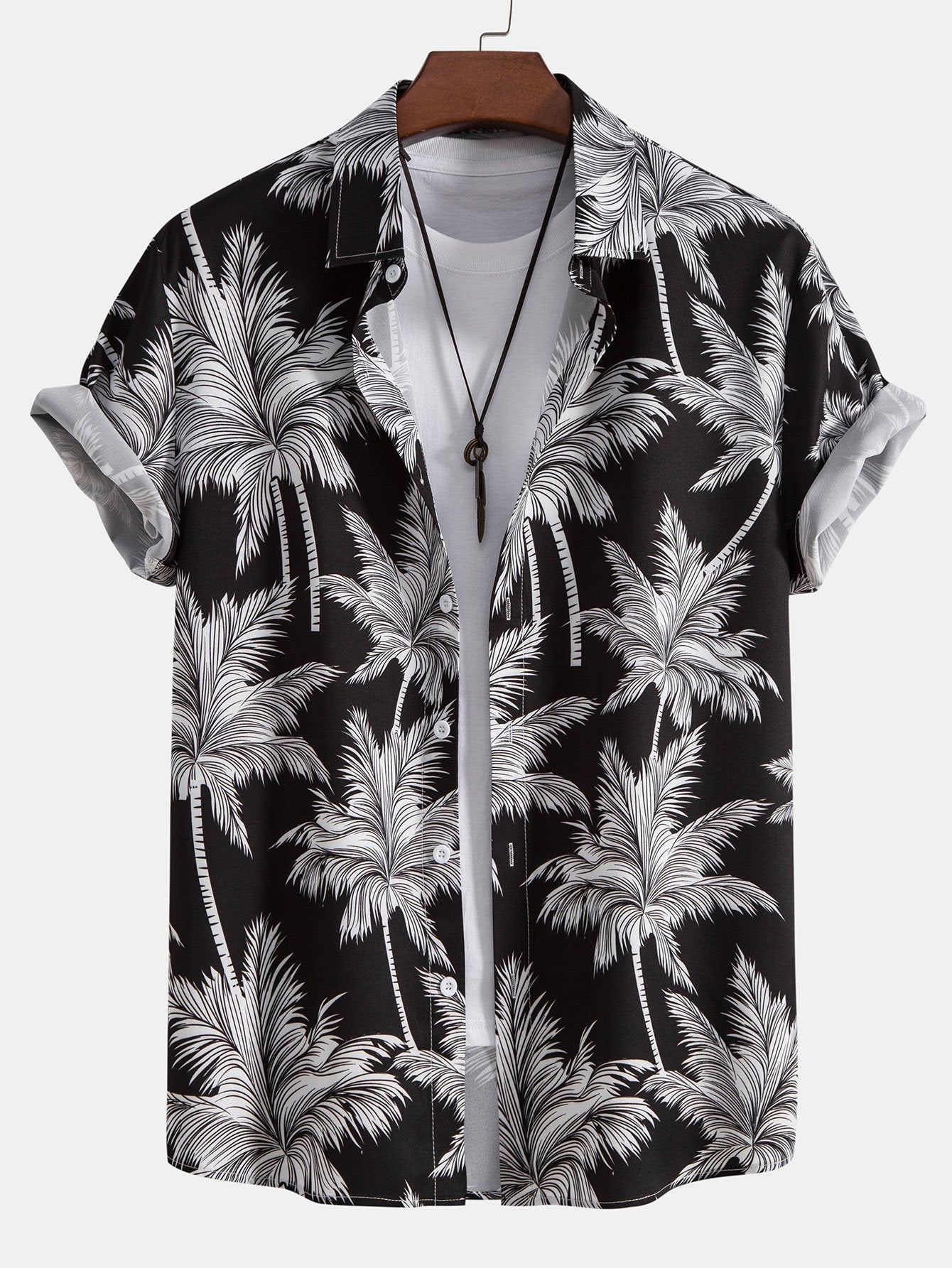 Button-Up Shirt with Palm Tree Print & Swim Shorts