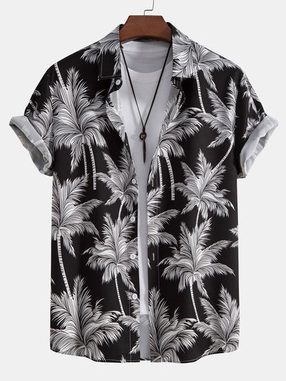 Button-Up Shirt with Palm Tree Print & Swim Shorts