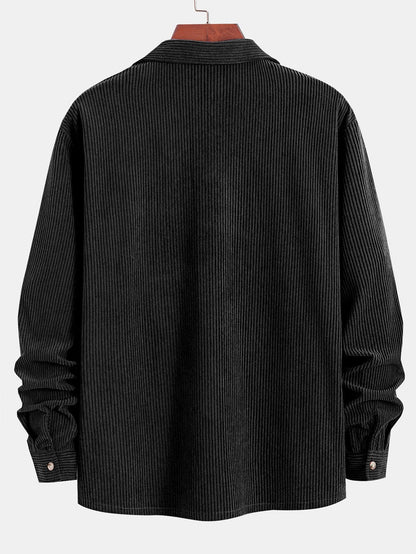 "Langarm-Cordhemd mit kubanischem Kragen" could be rewritten as "Kubanisch gekragenes Langarm-Cordhemd".