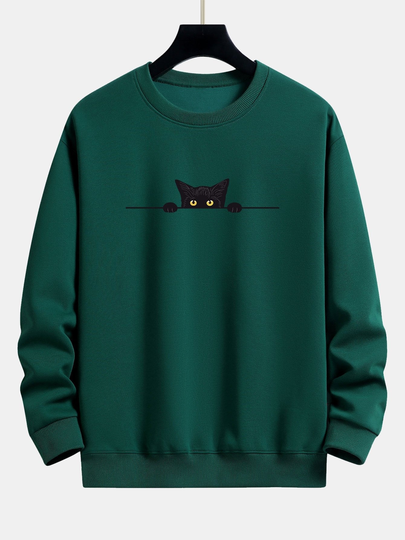 Relaxed Fit Sweatshirt with Black Cat Print