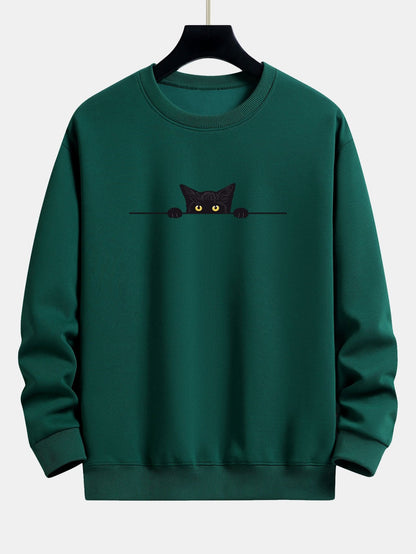Relaxed Fit Sweatshirt with Black Cat Print