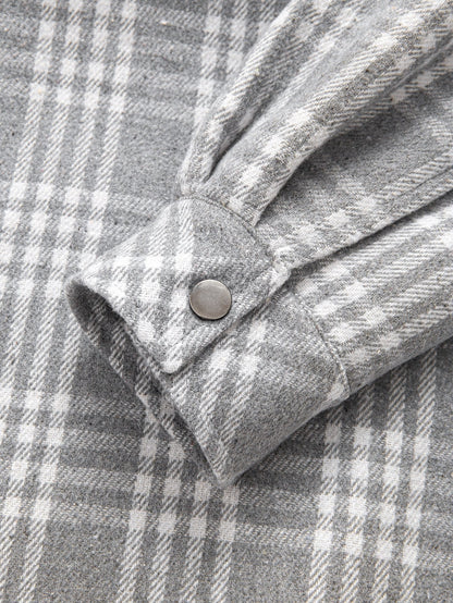 Teddygefütterte Flanell-Karo-Hemdbluse mit Kapuze