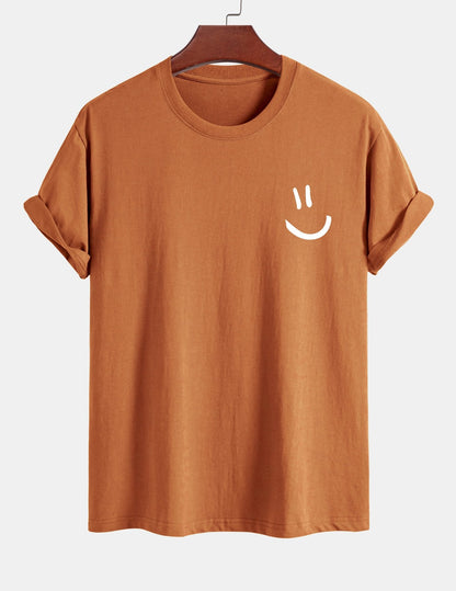 Baumwoll-T-Shirt mit Smiley-Gesicht Druck in regulärer Passform
