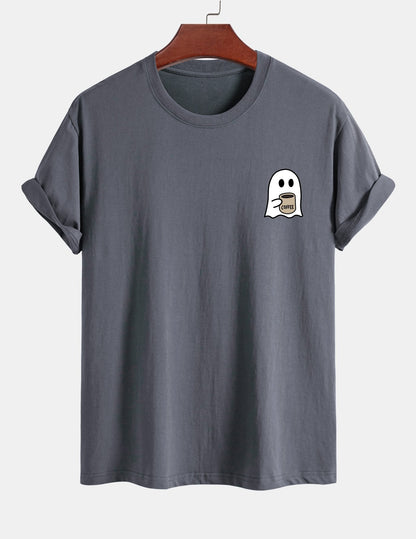 Regular Fit Cotton T-Shirt with Ghost Coffee Print