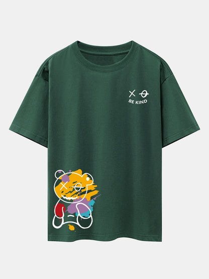 Graffiti Bear Print Oversized Drop Shoulder T-Shirt