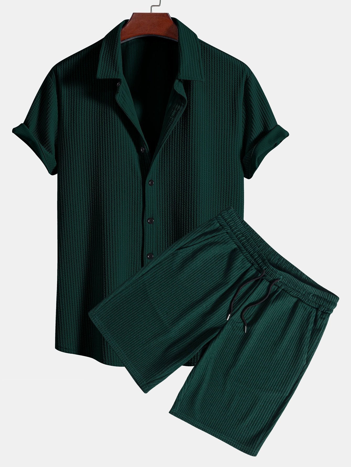 Muscle Fit Ripped Button-Up Shirt & Shorts Set