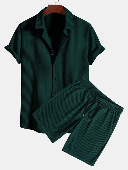 Muscle Fit Ripped Button-Up Shirt & Shorts Set