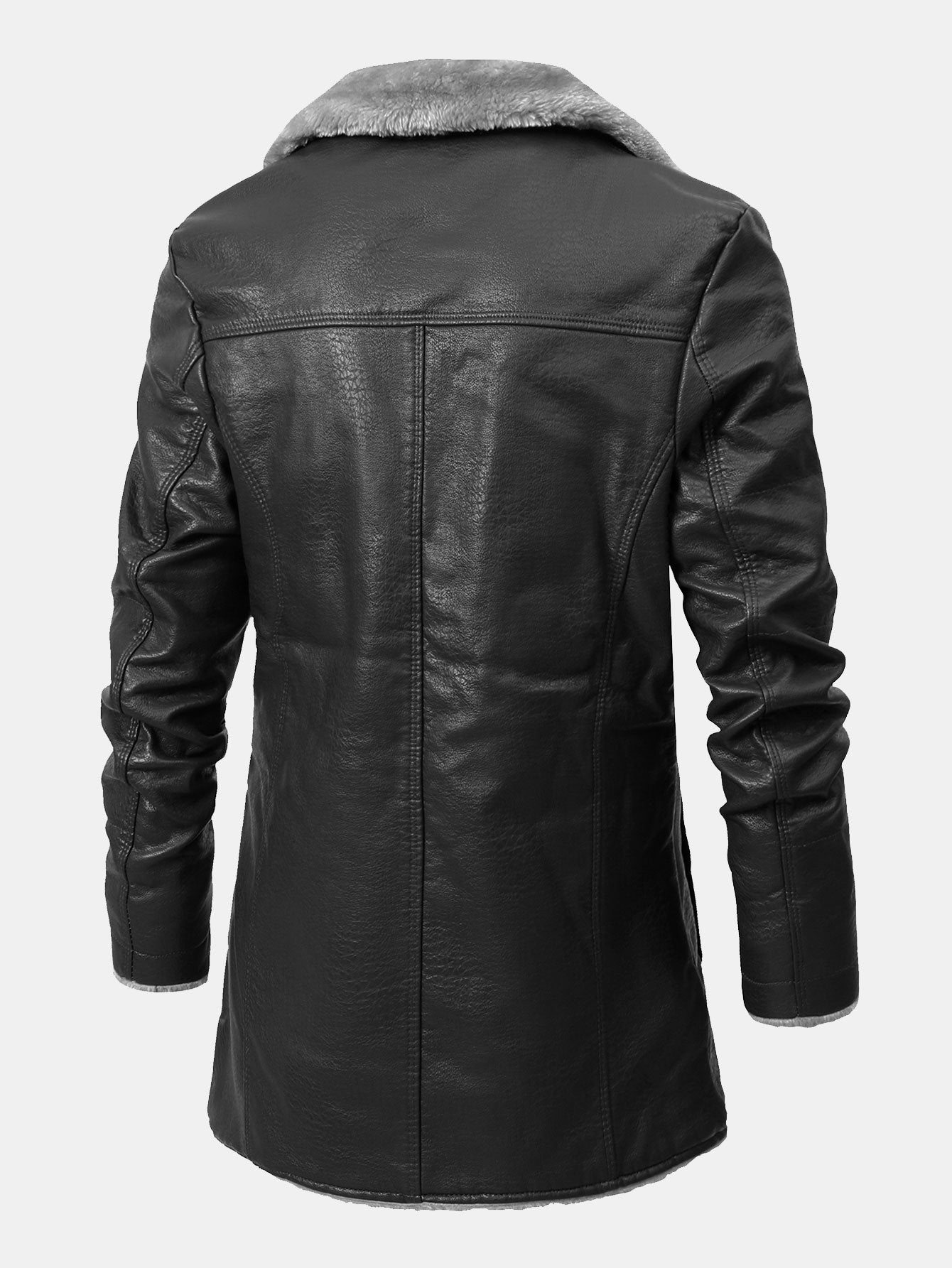 Lange Kunstfell gefütterte PU-Lederjacke