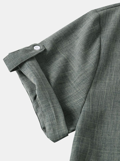 Kurze Ärmel Leinen-Optik Henley-Shirt