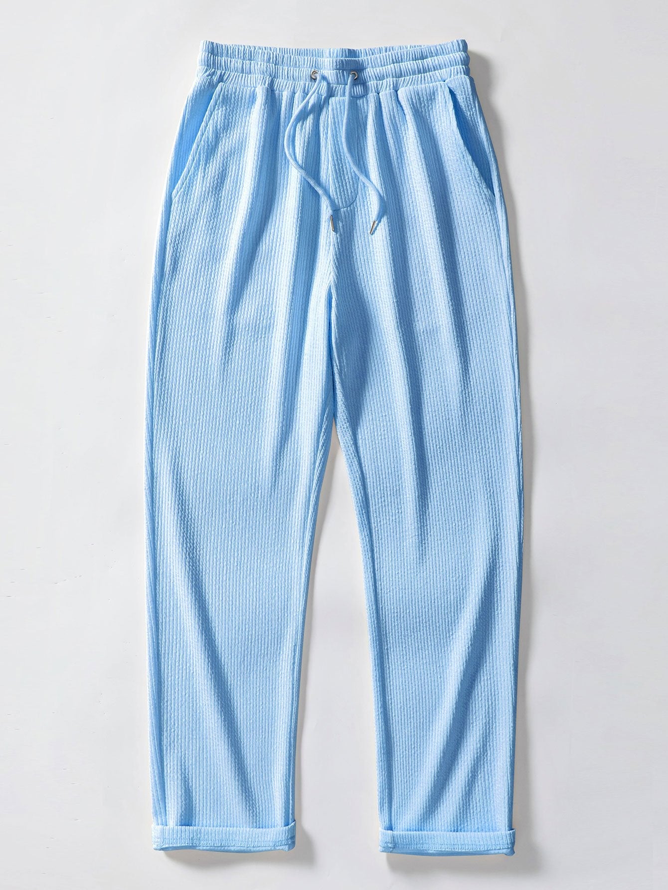 Langärmliges Muskel-Fit Rippstrick Hemd mit Knöpfen und gerade geschnittene Rippstrickhose