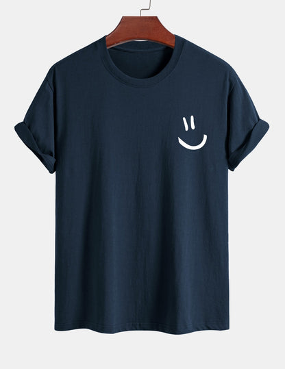 Baumwoll-T-Shirt mit Smiley-Gesicht Druck in regulärer Passform