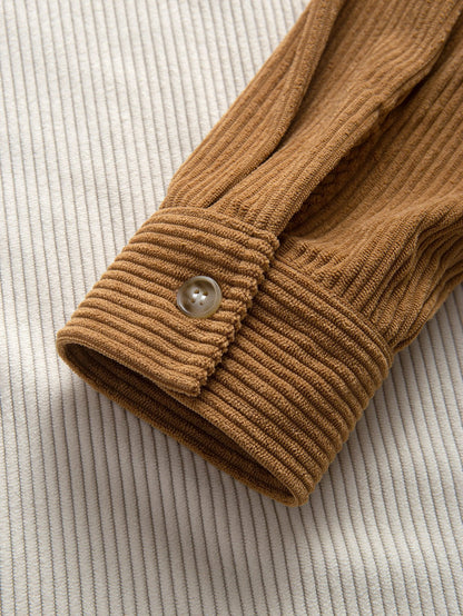 Bequemes Colorblock-Corduroy-Hemd mit Kapuze
