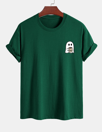 Regular Fit Cotton T-Shirt with Ghost Coffee Print