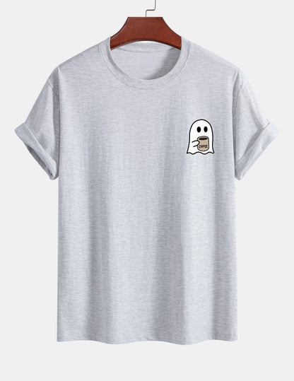 Regular Fit Cotton T-Shirt with Ghost Coffee Print